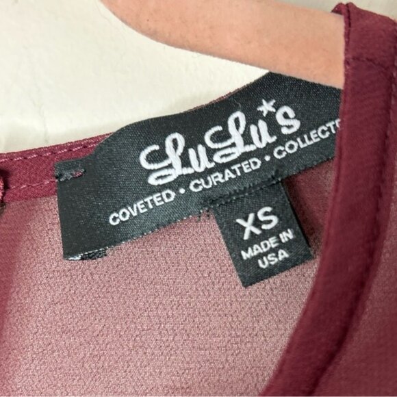 LULUS Quiet Grace Burgundy Long Sleeve Dress Burgundy Sheer Size XS - Picture 14 of 16